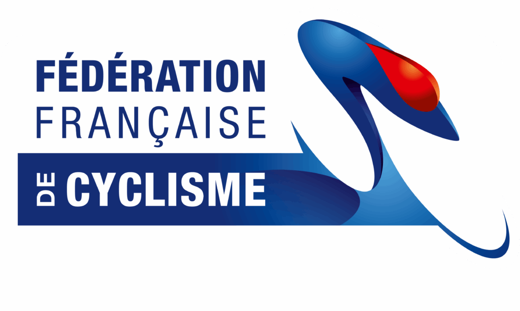 Logo de la Fédération Française de Cyclisme avec inscription en lettres bleues et pictogramme stylisé bleu, blanc et rouge