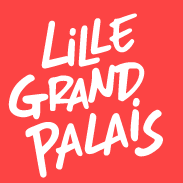 Logo rouge de Lille Grand Palais avec typographie blanche manuscrite